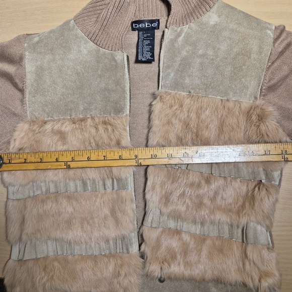 Bebe Vintage Leather Suede & Fur Y2K Collared Knit Bomber Downtown Fall Jacket L - Picture 9 of 9